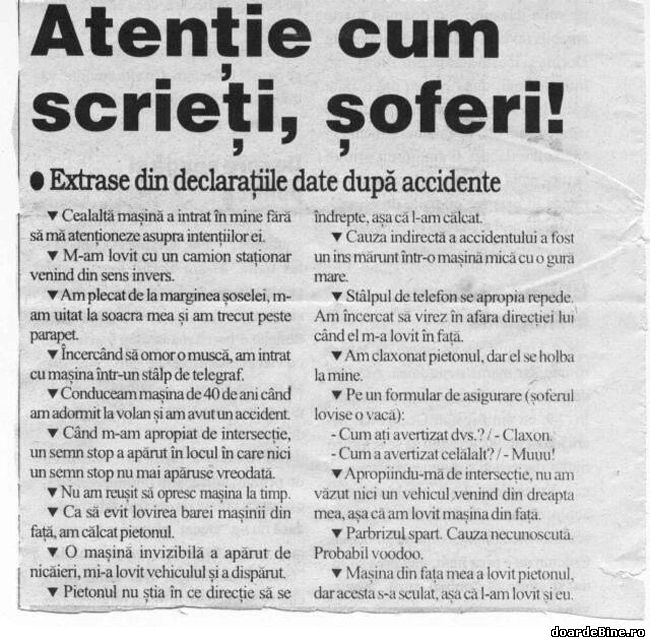 Declaraţii haioase date după accidente poze haioase