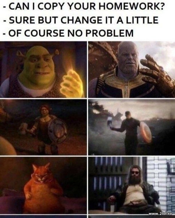 Can I copy your homework? Shrek - Avengers poze haioase