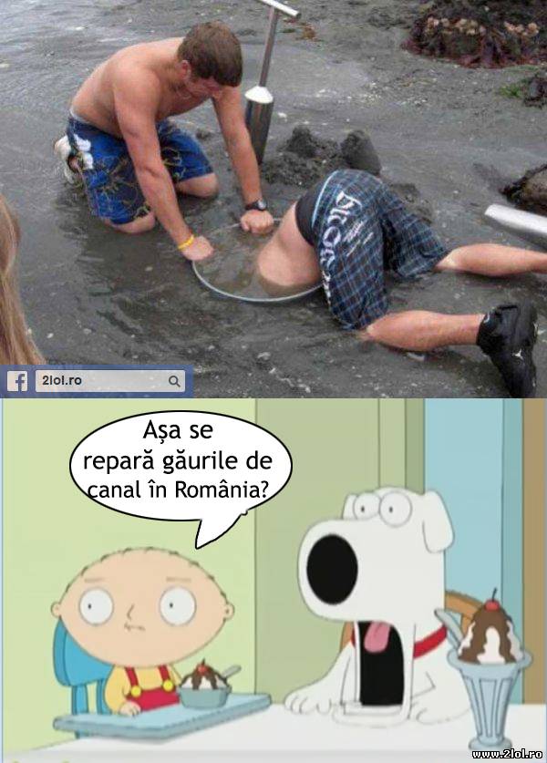 Cum se repară găurile de canal în România | poze haioase