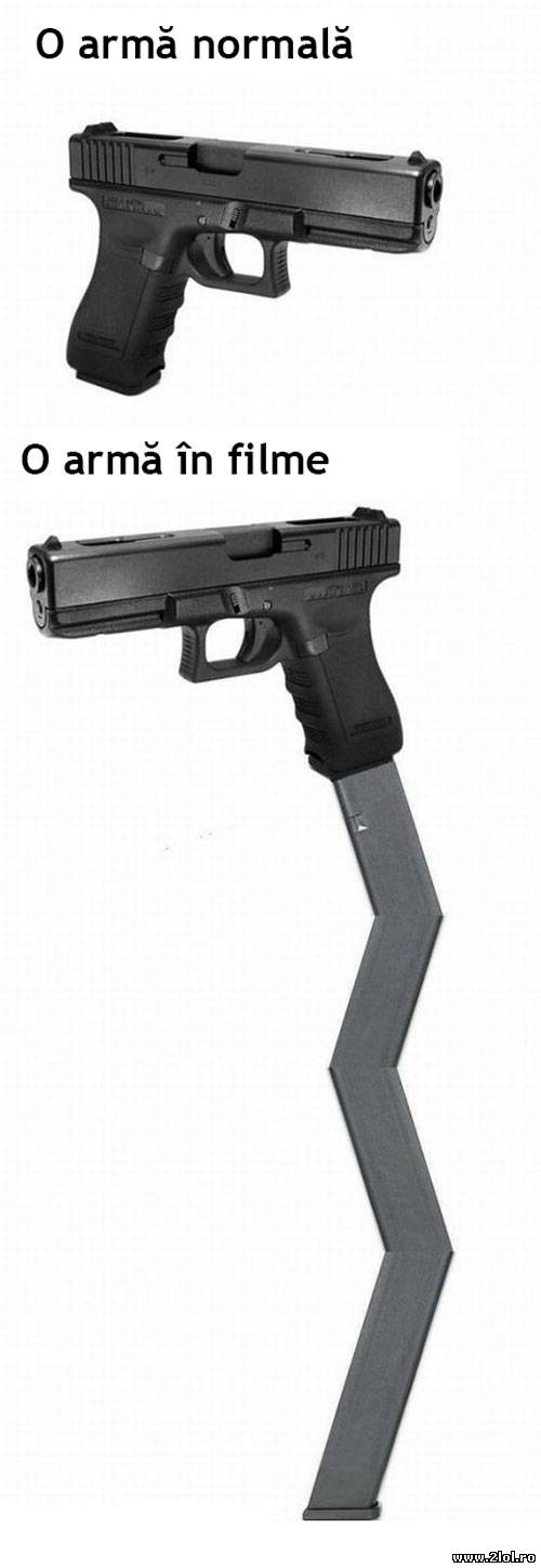 Diferenţa dintre o  armă normală şi una din filme | poze haioase