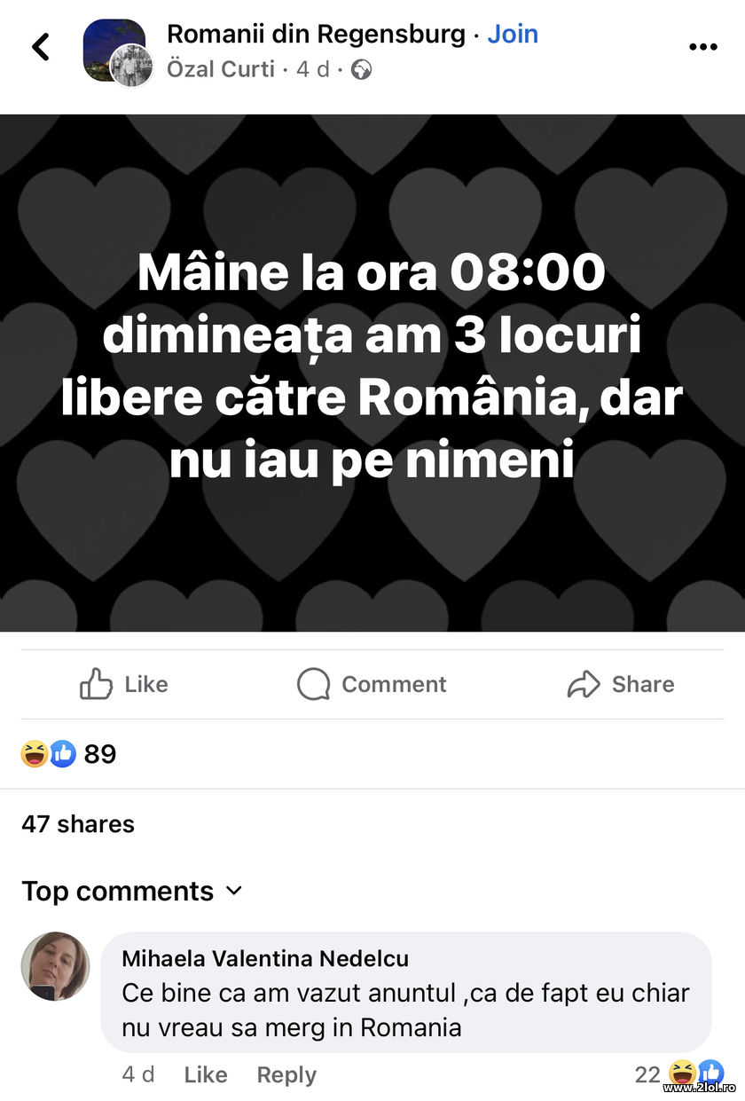 Maine dimineata am 3 locuri libere catre Romania | poze haioase