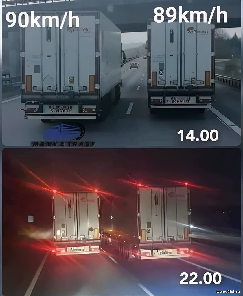 Depasirile intre tiruri pe autostrada | poze haioase