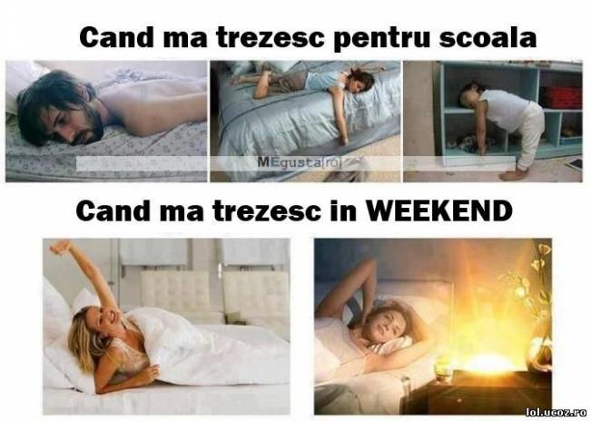 Trezitul în weekend față de cel pentru școală | poze haioase